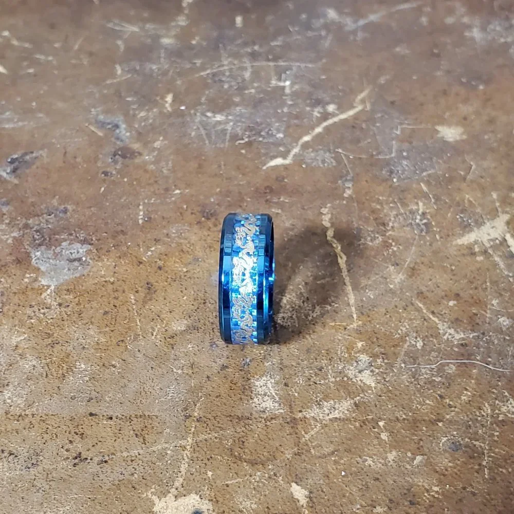 Ronan Men's Ring - Blue Titanium Steel with Gold Dragon Inlay  - NEW SIZES